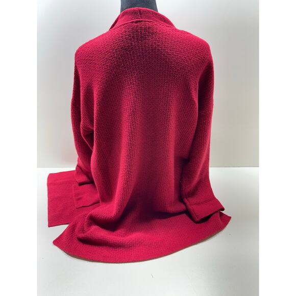 J Jill Women’s Cardigan Sz M Petite Open Front Red Pockets Knit Holiday Flaws - Picture 3 of 11